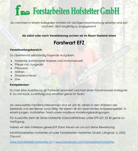 Forstwart Region Seeland gesucht!